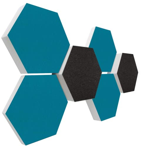platino24 Schallabsorber COLORE aus Basotec G+ I Akustikpaneele mit Akustikfilz I 3D Wand-Paneele mit 6 Waben in Petrol & Anthrazit I Akustikplatten zur Schalldämmung in Büro, Studio & Wohnung