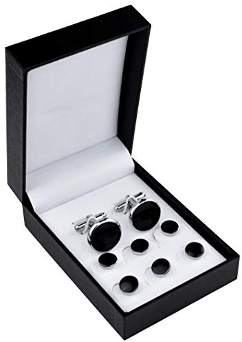 Smoking-Knöpfe und Manschettenknöpfe, Herren-Manschettenknöpfe und Manschettenknöpfe, Edelstahl, Smoking-Knöpfe mit Box für Smoking, Hemden, Hochzeit, Geschäftsgeschenk, M, Edelstahl, Silber, Kein