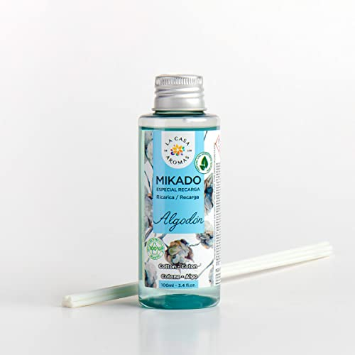 La Casa de los Aromas - Ambientador Mikado Aroma Algodón - Set Difusor Líquido para Reposición con Varillas - Fragancia Duradera - Ideal para el Hogar, Baño, Casa - 6 x 100 ml