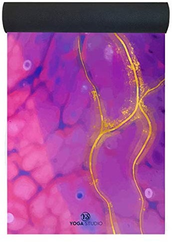 Studio Vegan Suede Microfiber Yoga Mat - 183cm x 61cm, 4mm Natural Tree Rubber, Silicone-Free, Pink Marble