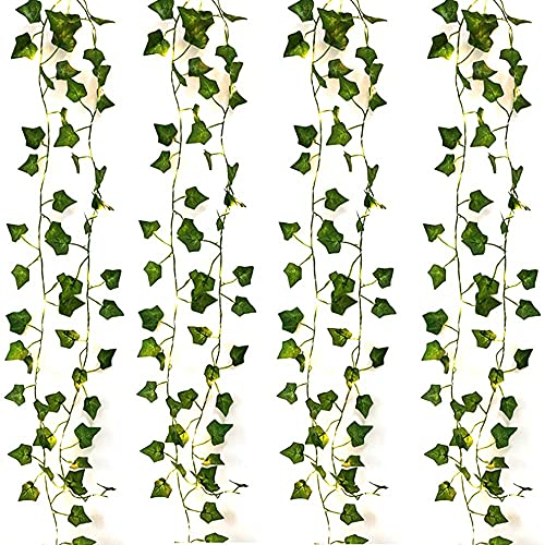 DEDC 4 Pack/Each 2 Meter 20 LED String Lights Artificial Ivy Fake Garland Green Leaf Plants Vine Battery Operate Fairy String Lights Hanging for Wedding Party Home Wall Decor