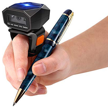 Eyoyo 2D Finger Ring Barcode Scanner, Mini Wearable 3-in-1 USB Wired & 2.4G Wireless & Bluetooth Scanner, Image 1D QR Bar Code Reader PDF417 Data Matrix Screen Scan for iPad, Smartphone, PC