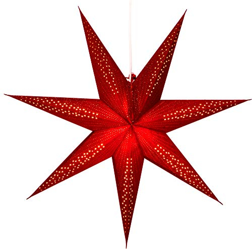 GURU SHOP Faltbarer Advents Leucht Papierstern, Weihnachtsstern 60 cm - Siddhartha Red, Papiersterne 60 cm