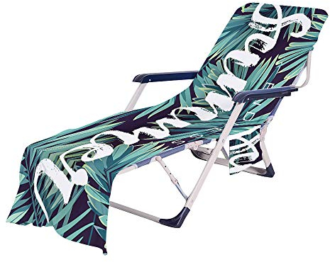 FANSU Schonbezug für Gartenliege Frottee Liegenauflage Garten Sonnenliege Handtuch mit 2 Taschen Stuhl Strandtuch für Schwimmbäder, Strände, Gartenhotels (Tropisch,75x210cm)