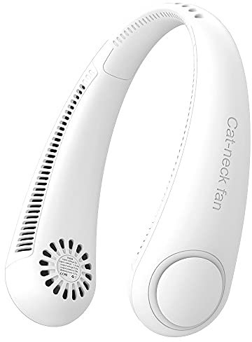 Pulchram Neck Fan, Bladeless Mini USB Neckband Fan Rechargeable, 360°Cooling Portable Hanging Fan 3 Speeds 2400mAh, Wearable Necklace Fan for Sports, Travel, Outdoor (White)