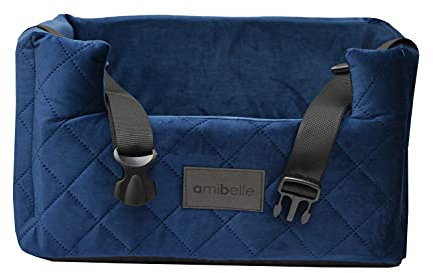 Exclusive Hunde Autositz | Autositz für Hunde, Katzen, Haustier | Rückbank, Beifahrersitz | Hundebett, Hundetasche | Wildlederimitat, Velvet | Farbe: Dunkelblau | Große: L (57x50 cm)