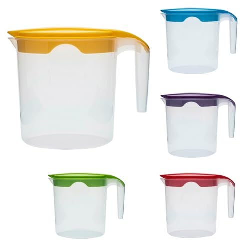 Carafe en plastique de 1 litre avec couvercle et versement facile (jaune, 1)