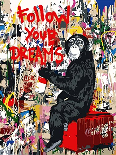 Tucocoo Monkey Street Kit de peinture à l'huile par numéro 40,6 x 50,8 cm sur toile pour étudiants, adultes, débutants avec pinceaux et pigments acryliques (sans cadre)
