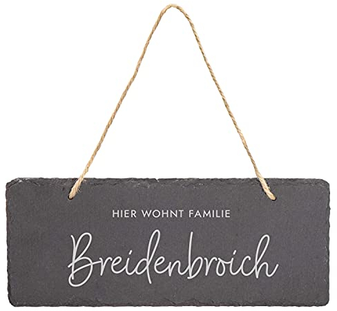 LAUBLUST Türschild Schiefer Personalisiert - Reihe: Niers - Haustürschild mit Name - 3 Größen, inkl. Kordel