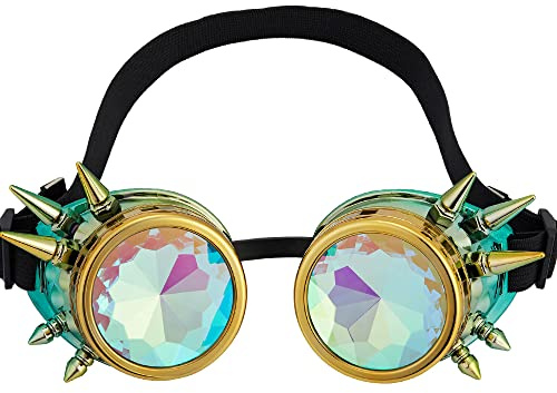 OMGREAT Kaleidoskop-Brille für Raves, Steampunk-Brille mit Regenbogenprismen-Beugung, Kristallgläsern