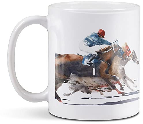 1 x 11oz (284ml) White Ceramic Mug Cup - Horse Racing Jockey Race Design for Coffee Tea Drinks Kitchen Birthday Office Fun #21697
