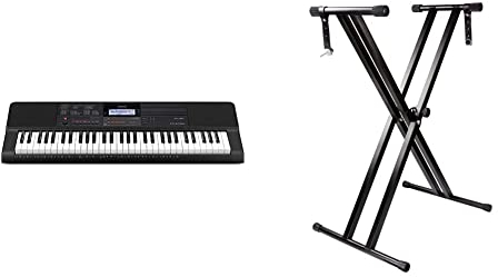 Casio CT-X700 Keyboard mit 61 anschlagdynamischen Standardtasten und Begleitautomatik & Rockjam Double Bracked Einstellbarer Tastaturständer mit Verriegelungsbändern