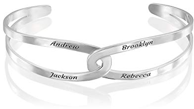 MyNameNecklace MYKA Personalisierte 'Hand in Hand' Armreif aus Sterling Silber 925 / Vergoldet - Schmuck Geschenk für Damen - Mutter - Freundin (925er Sterling Silber)
