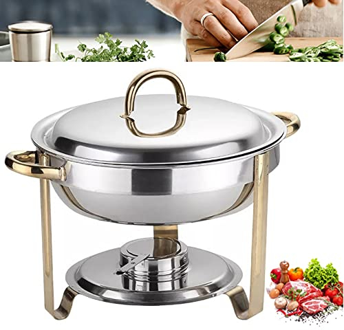 SHZICMY WarmhaltebehäLter füR Speisen, Edelstahl Chafing Dish rund 4 Liter, Runder Speiseofen für den Hausgebrauch mit Glasdeckel