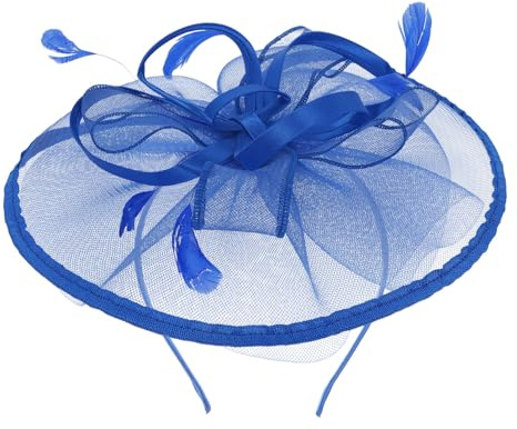 Lurrose Royal Blue Fascinator Hat Mesh Headdress with Quill Flower Detail Women S Bridal Hair Accessory for Weddings Tea Parties and Formal Events
