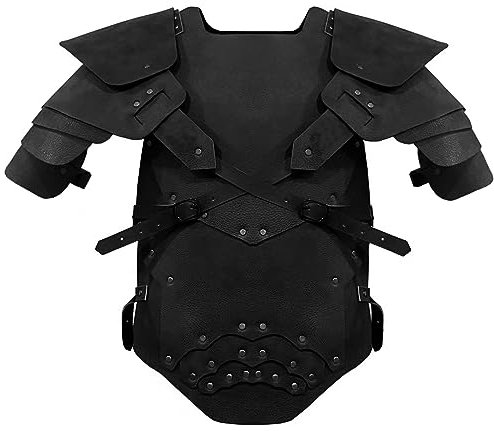 Uyecos Deluxe Mittelalter Brustpanzer Wikinger Krieger Verstellbare Leder Rüstung Brustplatte Kostüm für LARP Party Halloween Cosplay (Rüstung mit Schulterschutz Schwarz)