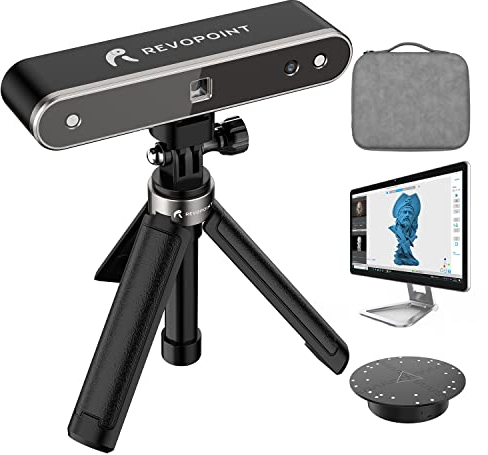 Revopoint POP 2 3D-Scanner 10FPS, 0,05mm Präzisions-Handheld 3D-Scanner und Desktop-3D-Scanner für den 3D-Druck, mit 5000-mAh-Powerbank, Handstativ und Drehteller