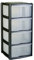 4 Drawer Plastic Storage Tower Unit, Black & Clear - Large - 4 x 20L Drawers - Stackable Polypropylene Tower Unit