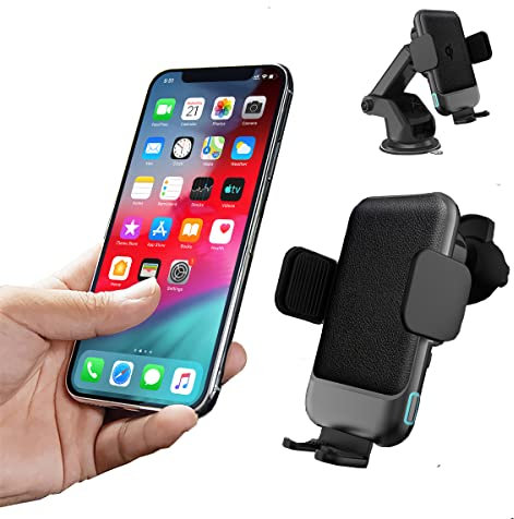 15W Qi Chargeur Induction Voiture,Chargeur sans Fil Voiture Rapide Automatic Clamping Porte Clip De Sortie d'air Support Téléphone Voiture pour iPhone Samsung Huawei LG Tous Les Appareils Qi