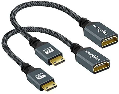 Twozoh Mini HDMI auf HDMI Adapter 2 Stück, Mini HDMI Stecker auf HDMI Buchse. Geflochtenes Verlängerungskabel unterstützt 3D 4K 1080p Camcorder, Grafikkarte, Laptop, Tablet, HDTV, Projektor