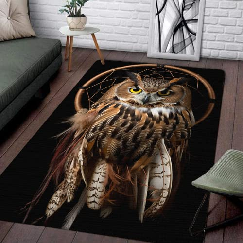 Teppich Mit Eulen Vintage Niedliche Eule Dekorative Teppiche - Schlafzimmer Wohnzimmer 3D Eule Weiche Teppiche, Floral Eule Fußmatten, Weiche Eule Anti-Rutsch-Teppiche (4,120 x 160 cm)