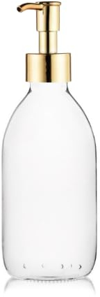 Flacon Pompe en Verre Transparent avec Pompe en Plastique Doré, Bouteille Rechargeable et Idéale pour Les Huiles, Shampoings, Gels, Crèmes, Lotions (sans BPA) (500ML)