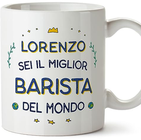 Mugffins Tazza Personalizzata in ceramica per BARISTA uomo 11 oz / 350 ml - In italiano - Migliore del Mondo - Idea regalo per compleanno, anniversario, natale, laurea