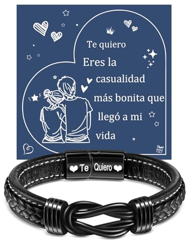 YELUWA Dia Del Padre Regalos Pulsera Hombre Regalos Para El Marido | De Acero Inoxidable Pulsera De Cuero Trenzado Cumpleaños, Aniversario, Día De San Valentín, Regalo De Cumpleaños