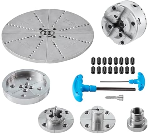 VEVOR Mandrino per Tornio per Legno φ96 mm, Mandrino per Tornio a 5 Griffe KP965, Mandrino per Tornitura per Legno con 5 Griffe Chiave a T Autocentrante per Torni Rettifica Fresatura, Mandrino Tornio