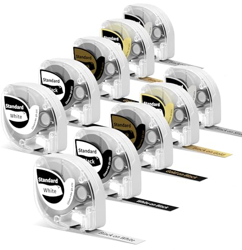 10x Phomemo P12/P12Pro Etiketten,12mm X 4m Original Weiß auf Schwarz Gold auf Schwarz Schwarz auf Splitter P12/P12Pro/LT12 Etikettenband FüR P12 beschriftungsgerät