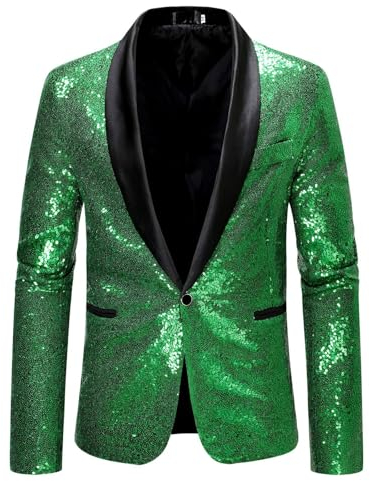 Glitzer Sakko Herren Goldene Hochzeit Party Pailletten Blazer Slim Fit Männer Anzug EIN Knopf Smoking Jackett Herren Weihnachten Silvester Party Glänzende Anzugjacke Performance-Kostüm