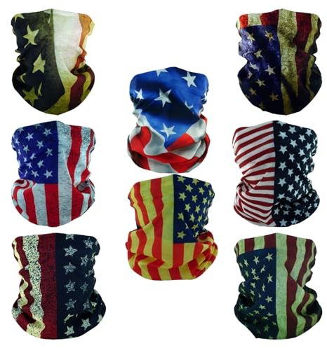 SMEHCF 8 Bandanas Polyvalents pour Femmes Hommes Bandeau Cagoule Cheveux Foulard Visage Demi Masque Cache-Cou Respirant Réutilisable Lavable Rétro Drapeau Américain