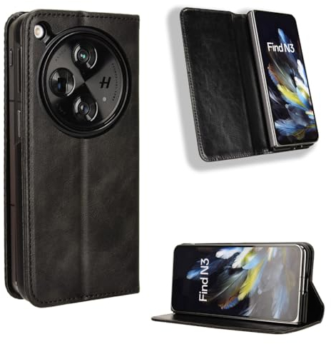 Oppo Find N3 Hülle [Brieftasche] [Klammerfunktion] [Kartenfächer] [Magnetic Flip Cover] Kompatibel mit Oppo Find N3 Smartphone(Schwarz)
