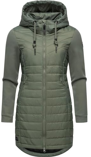 Ragwear Damen Übergangsmantel Lange leichte Steppjacke mit Kapuze und weichen Ärmeln Lucinda Long XS-6XL
