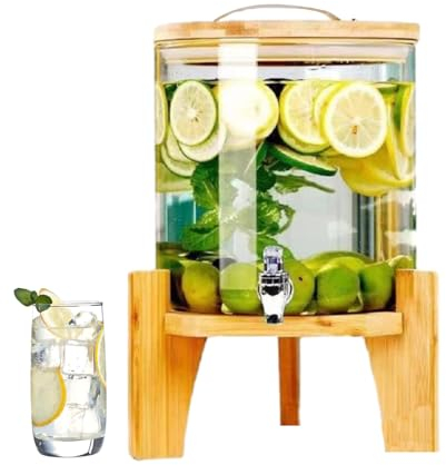 LYXXW Distributeur De Boissons en Verre avec Support, Distributeur De Boissons avec Robinet en Acier Inoxydable, Couvercle Et Support D'hôtel, Grand Distributeur De Boissons,8L