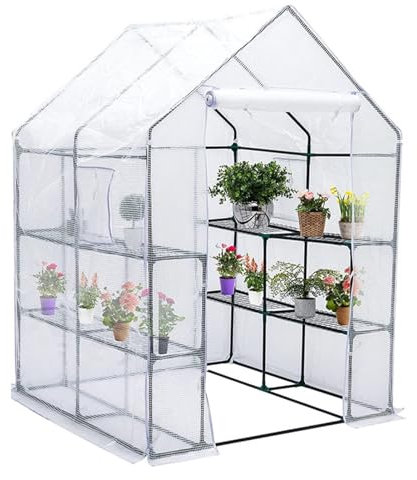 jyibinee Housse de serre inodore 143 x 143 x 195 cm PE imperméable de rechange avec porte d'isolation thermique imperméable pour serres transparentes vertes et blanches