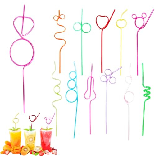 JYJLLM 12 Pieces Reusable Bendy Straws,Colourful Creative Multi-Shaped Novelty Party Favors Supplies for ,Plastic Straws,Applicable to Bars,Weddings,Gathering,Birthdays Party