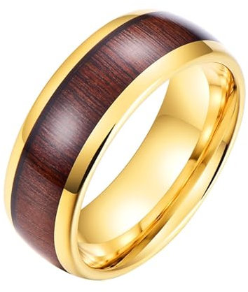 Aotiwe Promise Ring, Heiratsantrag Ring Poliertes 8mm Dickes Holz Gold Freundschaftsringe Wolfram Größe 45 (14.3)