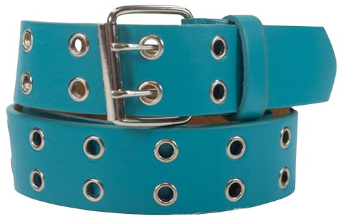 Doppelloch Nietengürtel mit Leder für Damen und Herren, Ösengürtel, versch. Farben, Größen, Breiten (Mint - 110/BW95 - Br. 3,5 cm)