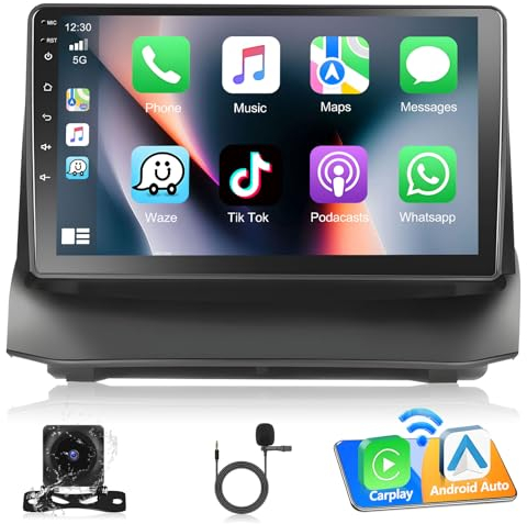 Podofo Autoradio per Ford Fiesta 2009-2014 con Wireless Carplay, 2+64G Radio Android 13 da 9 Pollici con Schermo, Bluetooth, Android Auto, WiFi, GPS + Telecamera Posteriore e Microfono