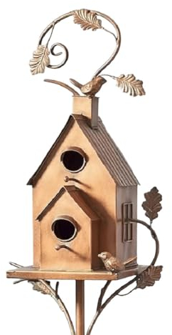 Kexpery Garten für den Außenbereich, aus Metall, Nistkasten, Dekoration, Vogelhäuser für den Außenbereich, mit Pfosten, Nistkasten, für Garten, Außenbereich, Innenhofdekoration (C)