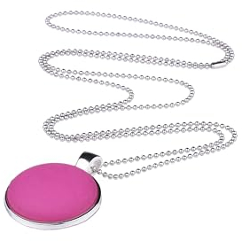 Adi-Modeschmuck lange Damenkette 'Stina', 25mm Polaris Cabochon in einem Anhänger aus Edelstahl an einer 70cm langen zarten Kugelkette, handgefertigt in Berlin (Pink)