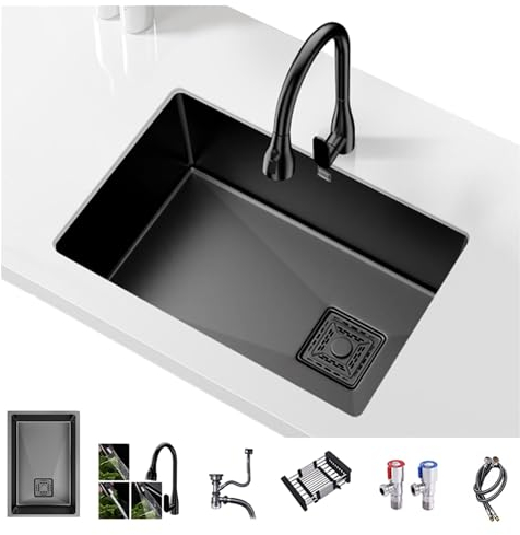 Küchenspüle, Unterbauspüle aus Edelstahl, Küchenarbeitsplatte, tiefes Einzelbecken, Unterbauwaschbecken mit Zubehör (Farbe: B, Größe: 7643)