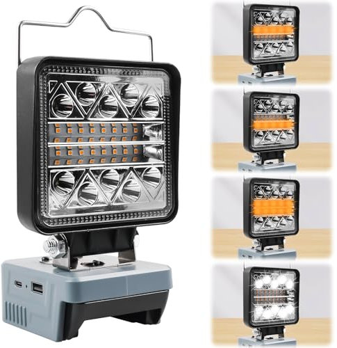 Asfrode Akku Lampe für Einhell 18V Power X-Change, LED Arbeitsleuchte Schnurloser mit USB & Type-C Anschluss 1800LM 33m Leuchtweite 180° Drehbarer LED Strahler 6 Modi Helligkeit(ohne Akku)