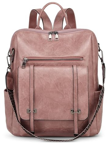 DORRISO Einfach Mode Damen Rucksack Freizeit Umhängetaschen Schulrucksack Damen Reise Anti Dieb Schultaschen Leichtgewicht für Büro Urlaub Einkaufen Wasserdicht PU Leader Rosa
