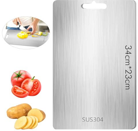 Planche à découper en titane, Planche à découper en acier inoxydable, Titanium Cutting Board, Planche À Découper de Qualité Alimentaire double face, anti-moisissure, pour Viande, Fruits (34 * 23)