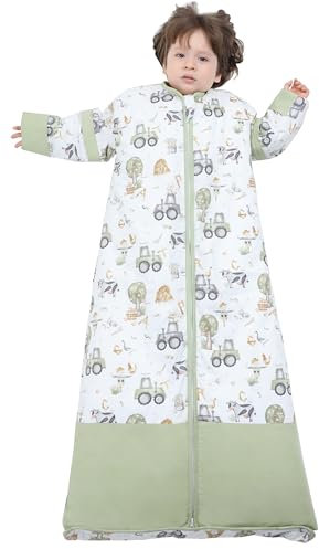 Chilsuessy Winter 2.5 Tog Kinder Schlafsack mit abnehmbaren Ärmeln Baby Schlafsack Bio Baumwolle Ganzjahres Schlafsack für Jungen und Mädchen, 2.5 Tog/Happy Farm, XL (130-150 cm)