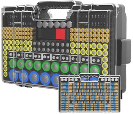Narotood Battery Organizer Storage Holder Box Case with Tester, Ultra-Large 275+ Batteries Double-Sided Variety Pack,Holds AA AAA 4A C D Cell 9V 3V Lithium18650 LR44 CR2 CR123 CR1632 (Black)