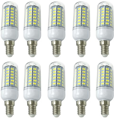 Aoxdi 10 Stück E14 LED Energiesparlampe Leuchtmittel Birne 8W, Kaltweiß, 56 SMD 5730 E14 LED Mais Lampe, AC220-240V