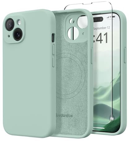 SuydanBox Magnetic for iPhone 15 Case, Compatible with MagSafe, [Screen Protector + Full Camera Protection], Silicone Shockproof Anti-Scratch Protective Phone Case for iPhone 15 6.1, Mint